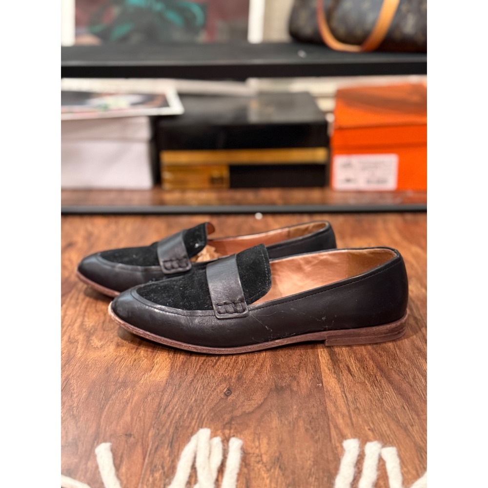 Madewell Elinor Loafers Black Leather Suede Mixed Media Pointed Toe Flats Size 8